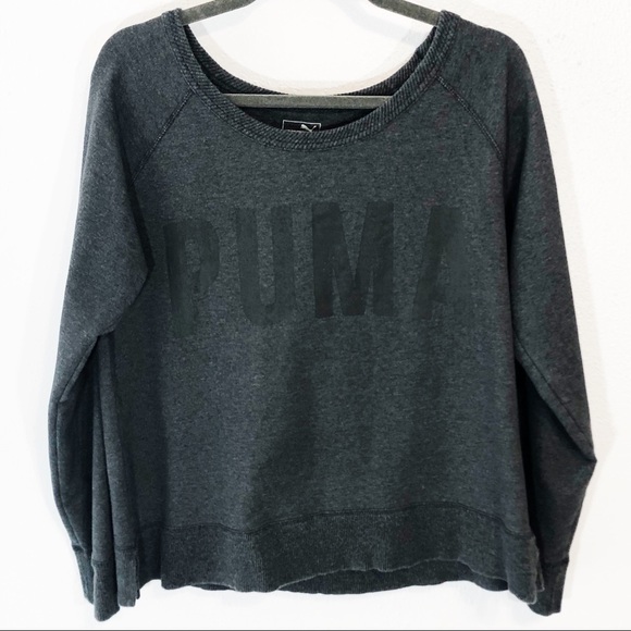 Puma Tops - Puma Charcoal Grey Black Lettering Cropped Sweatshirt Sz Large